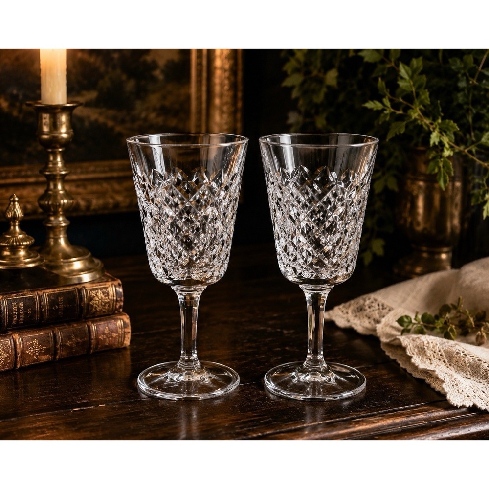 Vintage Gorham Glen Mist Discontinued Crystal Wine Goblets 7 1/8" Set of 2